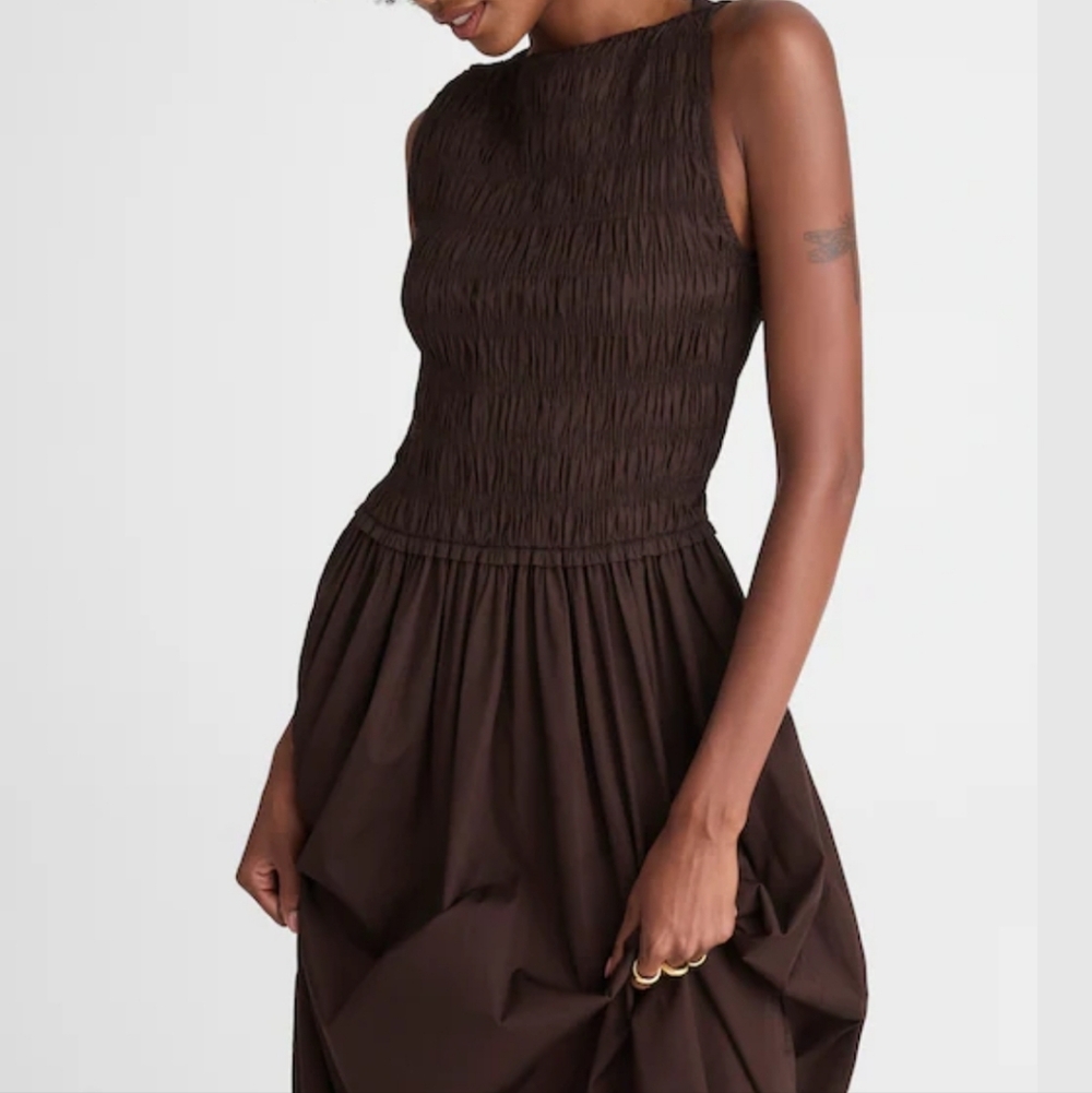 Madewell The Melody Smocked Midi Dress Size M NWT Brown Molasses - Picture 6 of 12